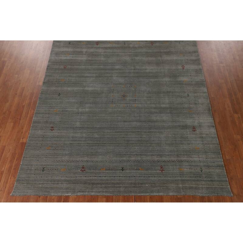Gray & Green Gabbeh Indian Area Rug Handmade Wool Carpet - 8'3" x 9'10"