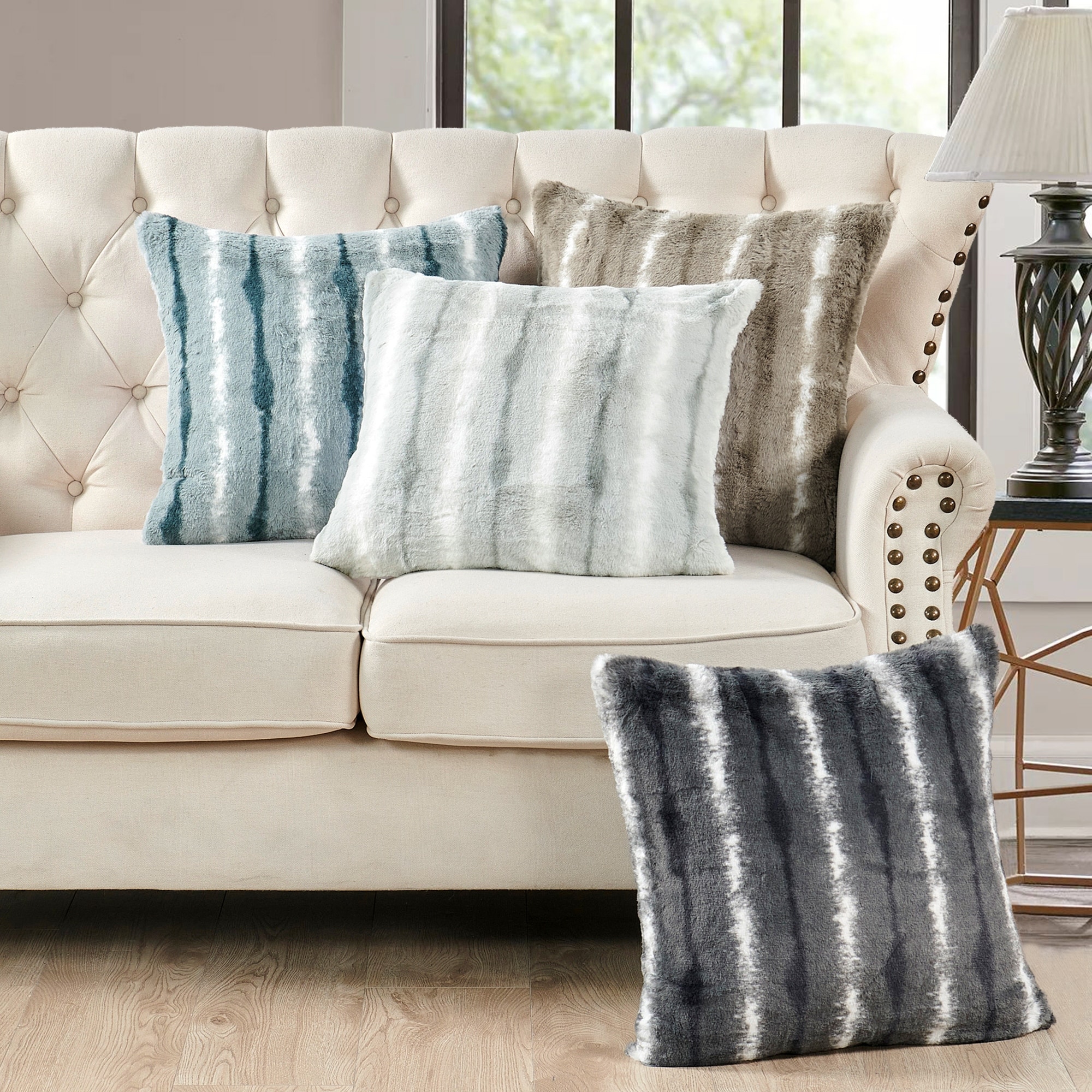 Amanda Stripe fauxfur Throw Pillow Covers Set of 2, NO INSERT