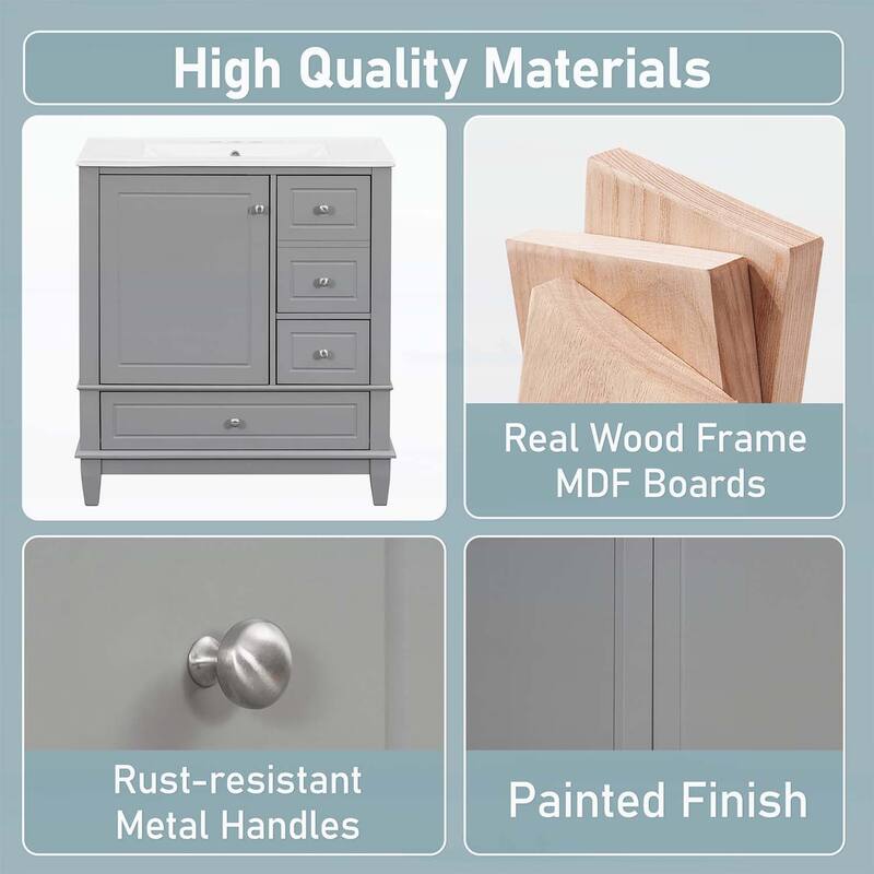 Bathroom Vanity Cabinet with Sink,One Door with Shelf and Three Drawers,Soft Close Door