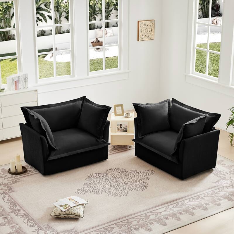 2-Piece Accent Chair with Deep Seat, Lounge Chair with High Back Pillows, Leisure Armchair with Removable Chenille Covers