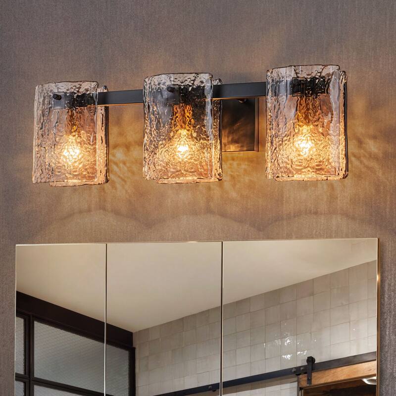 3/4-Light Textured Smoke Glass Wall Sconce — Modern Industrial Vanity Light for Bathroom - 3-Light 23.6" W