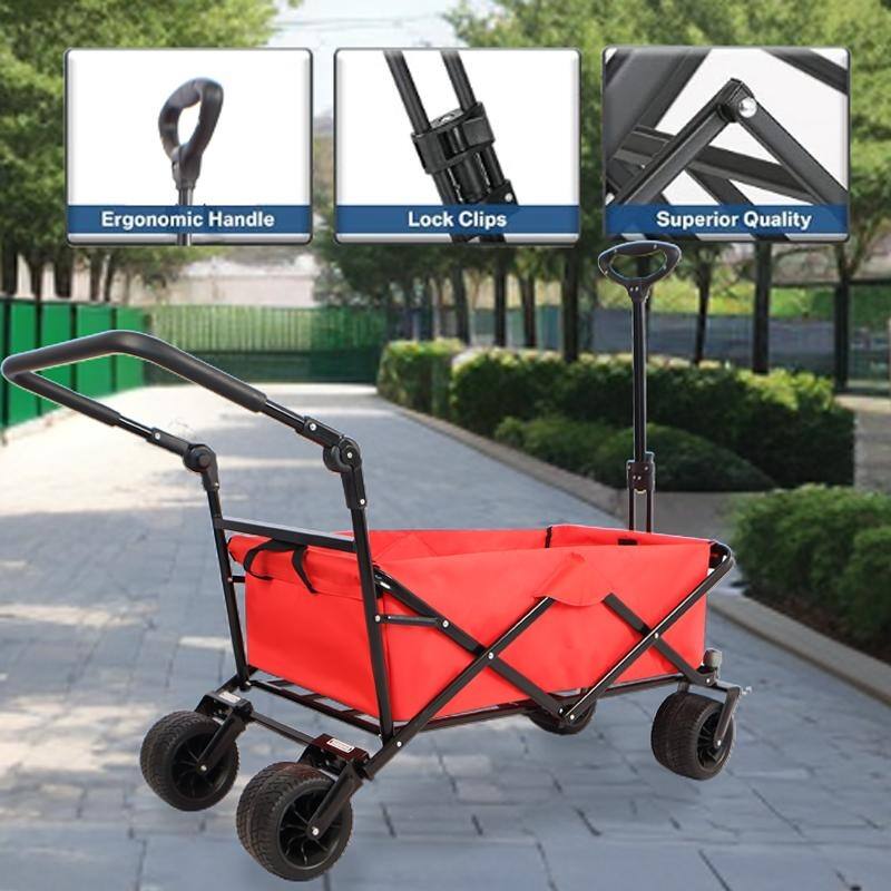 Folding Wagon with All-Terrain Wheels, 230lbs Capacity, Telescoping Handle, and Dust Cover for Beach, Outdoor, and Garden Use