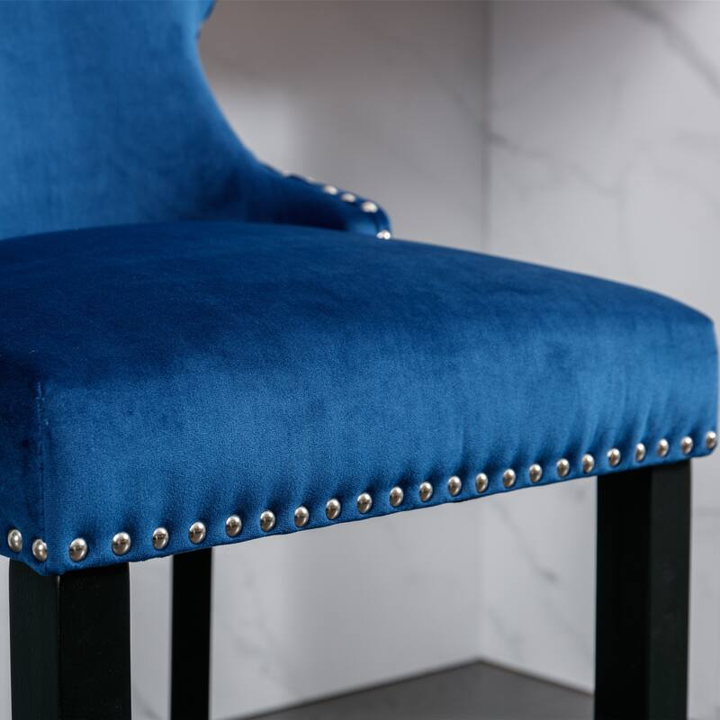 Velvet Wingback Bar Stools Set of 2, Button Tufted Dining Chairs with Footrest, Upholstered Counter Stools with Wooden Legs