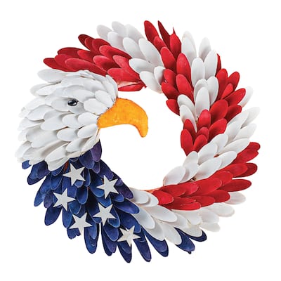 Wooden 4th of July Patriotic Eagle Door Wreath - 15.000 x 15.000 x 6.500