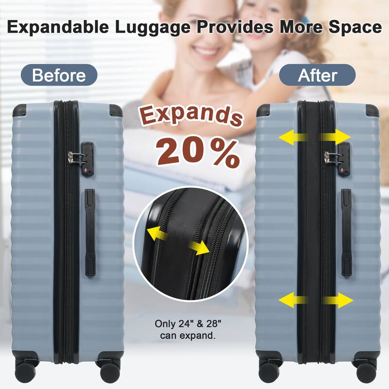 5 Piece ABS Hardside Lightweight Expandable Suitcase with USB Port