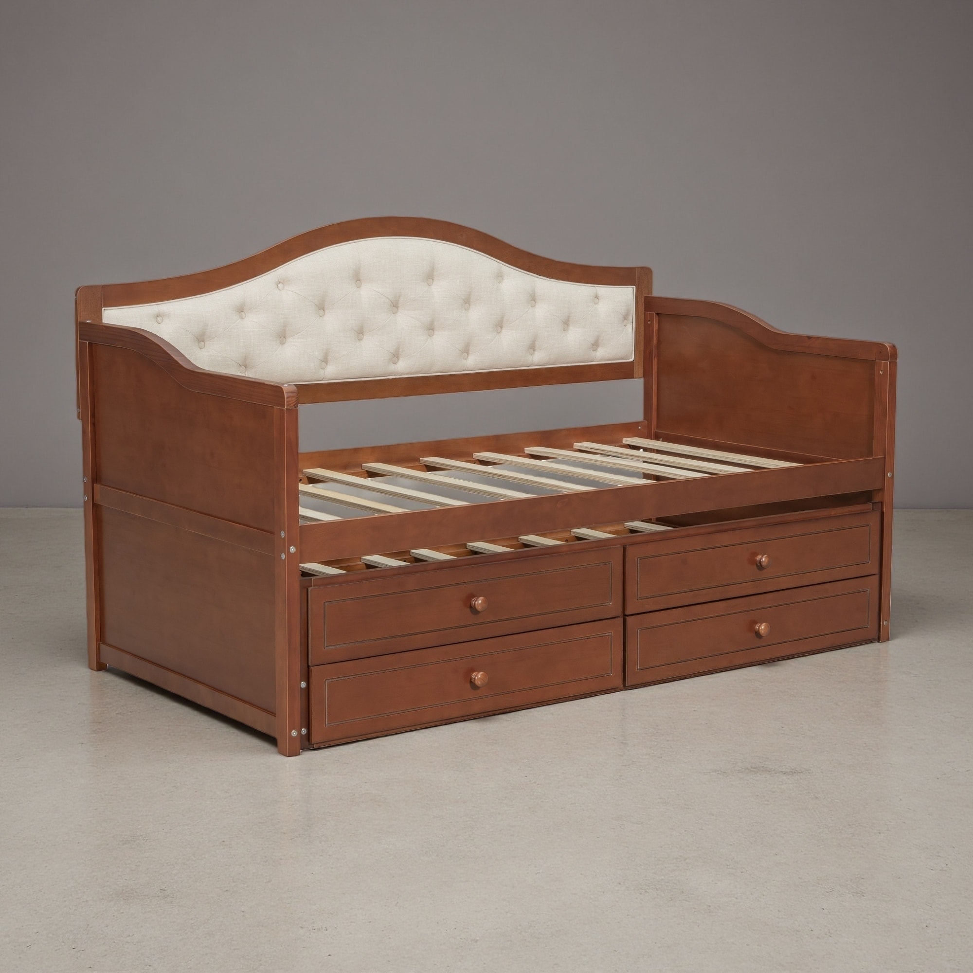 Twin Wood & Upholstered Daybed with Trundle & Drawers