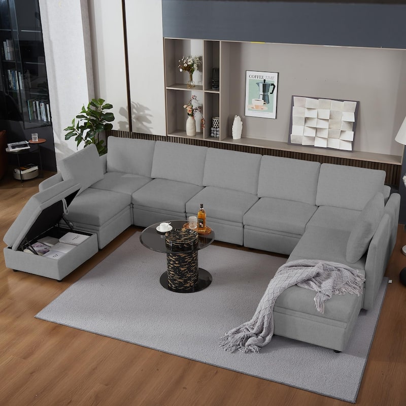 9 Seater Modular Sectional Sofa Couch with Underseat Storage - Grey 6 sets