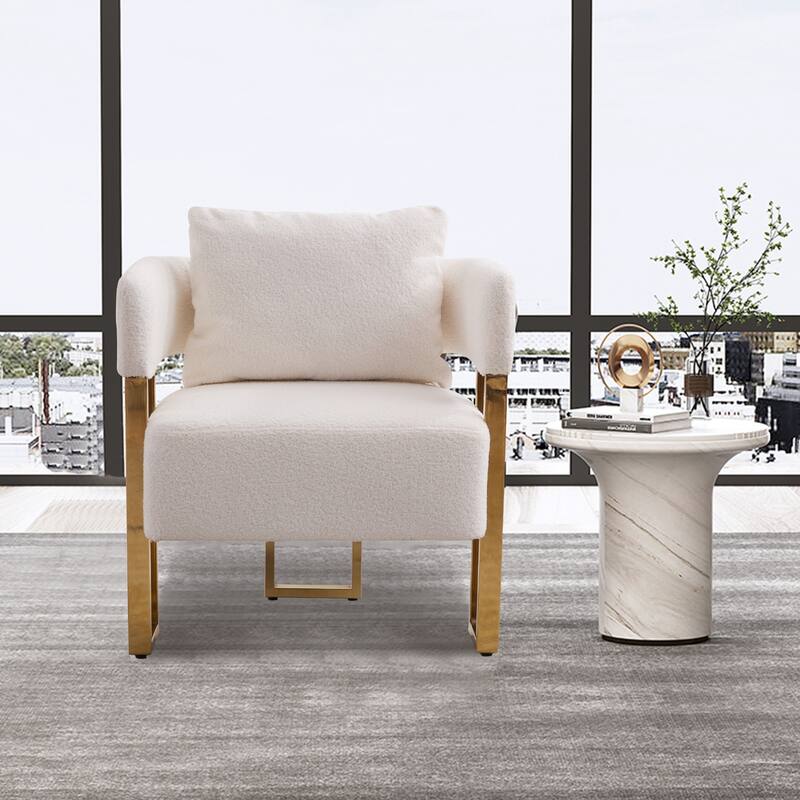 Simple And Stylish Accent Chair With Metal Foot, Teddy Velvet Upholstered Sofas For Bedroom, Living Room, Balcony, Office