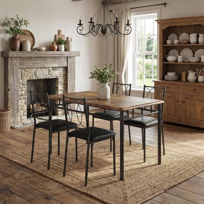Kitchen Dining Table Set with Upholstered Chairs for 4
