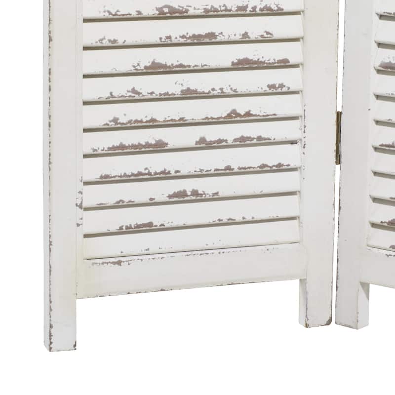 Wood Hinged Foldable Partition 3 Panel Room Divider Screen with Horizontal Slats - Cream - Roche River Decor