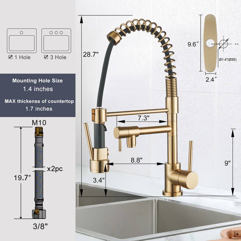 WOWOW Single Handle Pull Down Sprayer Kitchen Faucet with Advanced Spray