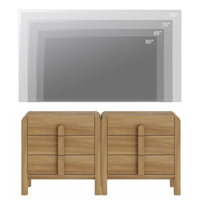 WAMPAT 3 Drawer Curved Dresser For Bedroom Set Of 2, Mid Century Modern Chest Of Drawers, Wood 6 Drawer Dresser