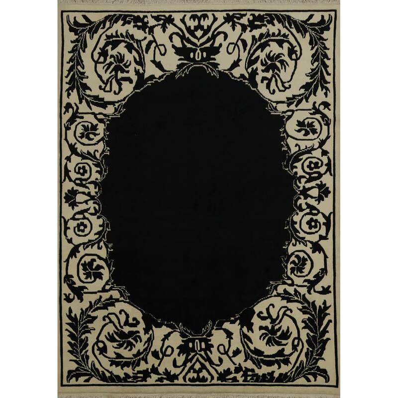Hand Knotted Oriental 100% Wool Carpet Traditional Floral Black Nepalese Area Rug - 9' 10'' X 8' 3''
