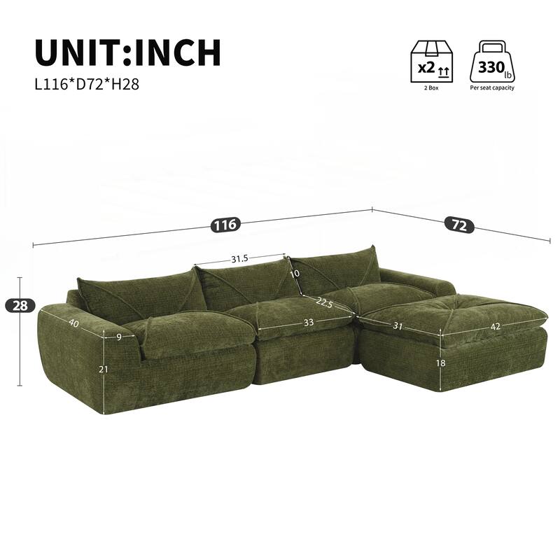 116 Inch Fully Compressed Sofa with High Density Foam