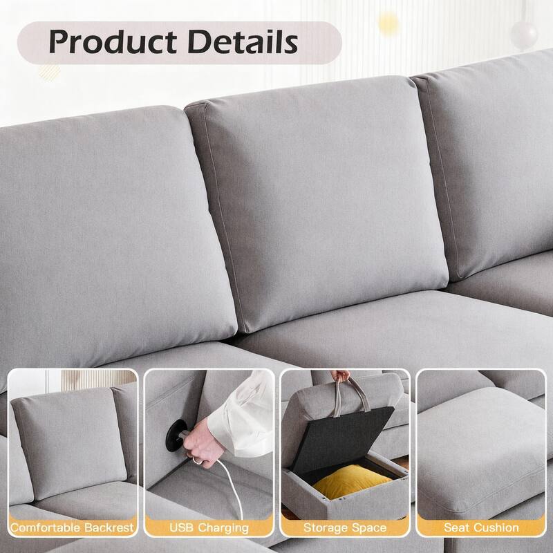 Erommy 6/7-Piece Modular Sectional Sofa – Reversible L-Shaped Couch with Hidden Storage, Space-Saving Living Room Furniture