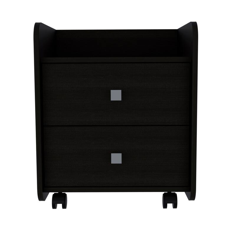 HomeRoots 22" Black Two Drawer Faux Wood Nightstand