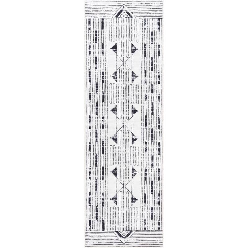 Livabliss Bohemian & Eclectic Lavable Tribal Washable Area Rug - 2'6" x 8' - White/ Black