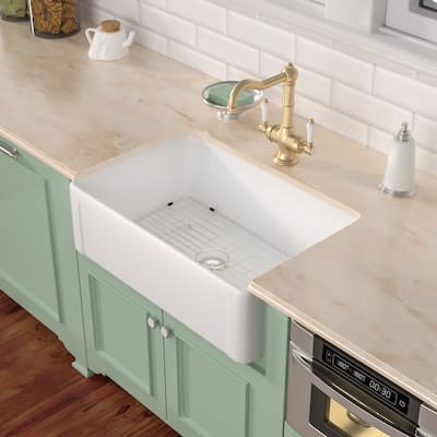 Lordear 30" Ceramic Sink Undermount Farmhouse Single Bowl Apron Front White Kitchen Sink with Accessories