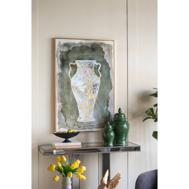 Modern Wall Decor Hand-Painted Canvas Artwork with Vintage Amphora Vase Design, for Living Room, Study and Office