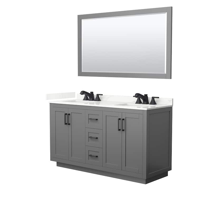 Miranda 60-inch Double Vanity, Quartz Top, 58-inch Mirror - Dark Gray, Black Trim, Giotto Quartz Top