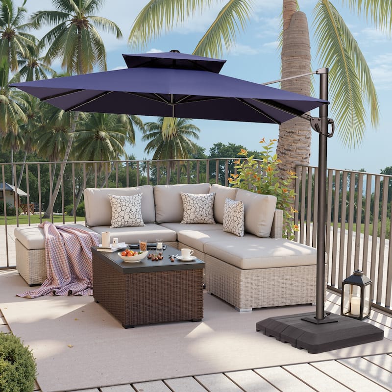 Pellebant 9 FT x 12 FT Outdoor Patio Cantilever Umbrella with Base Double Top