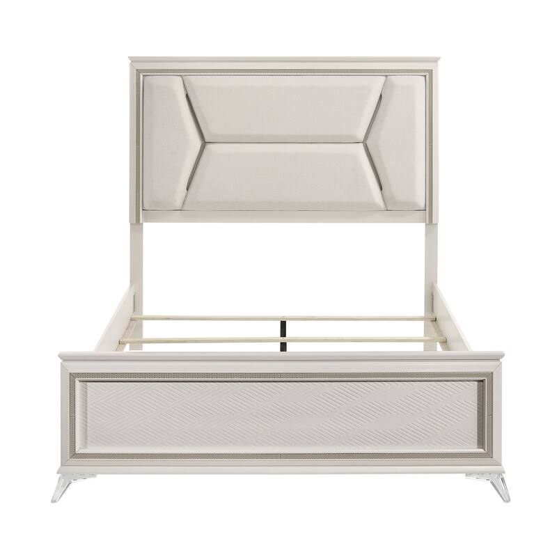 Modern Luxury Queen Size Platform Bed with LED Headboard, Chenille Upholstery and Gold Accents, Stylish Bedroom Furniture