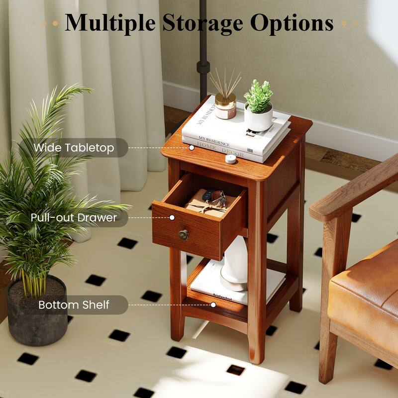 Gymax 2PCS Nightstand 3-Tier Bedside Table w/ Open Storage Shelf &