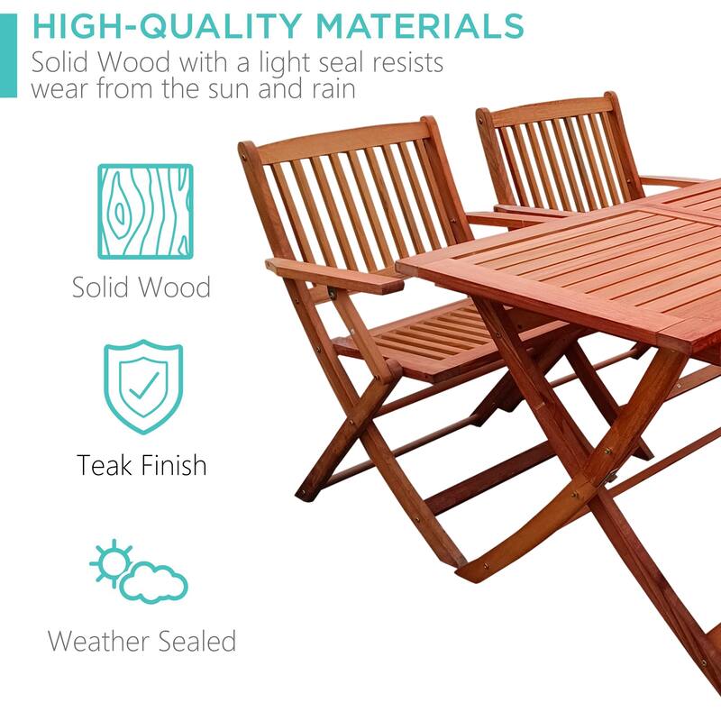 Foldable Outdoor Patio Dining Set/4 Chairs/1 Table,Teak Finish