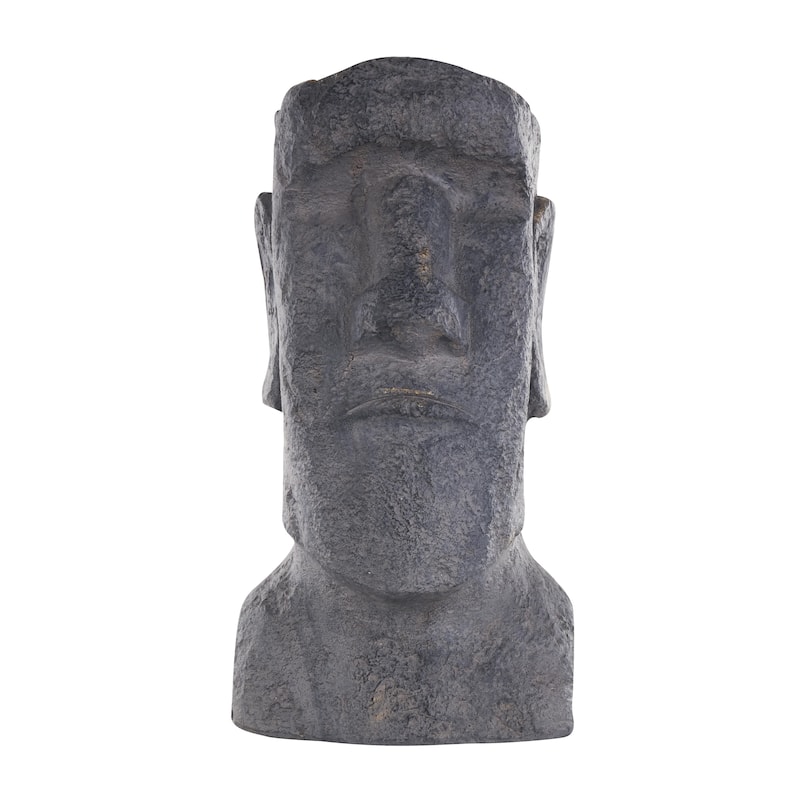 Magnesium Oxide People Distressed Textured Easter Island Head Indoor Outdoor Planter - Black - Roche River Decor