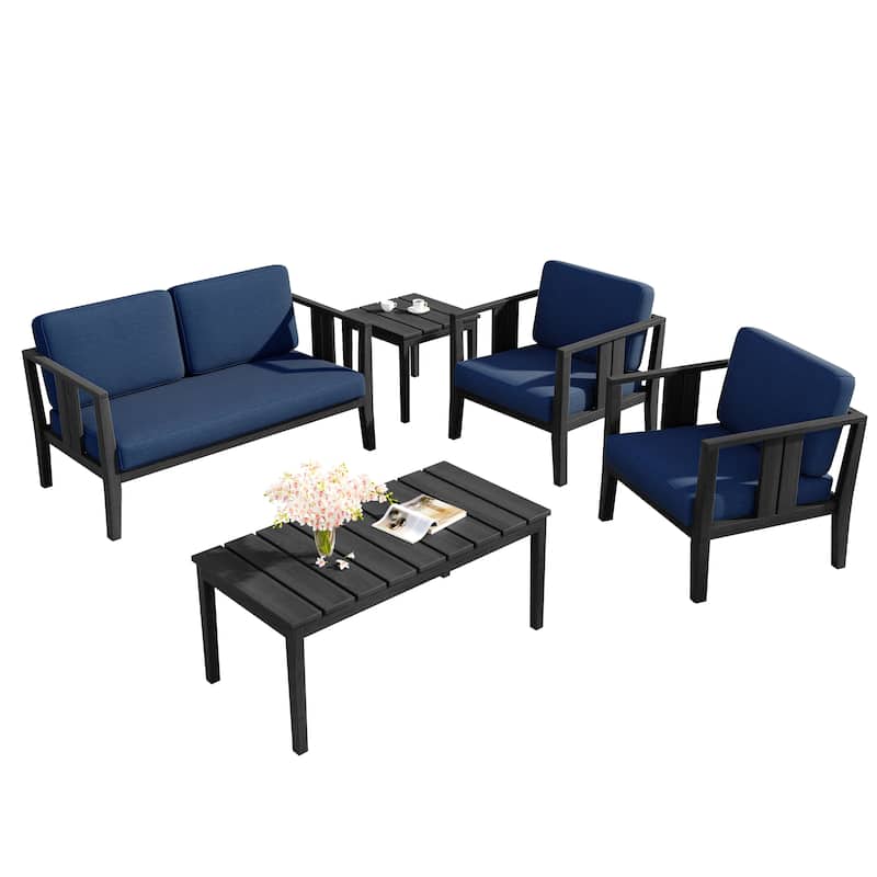 5-Piece Patio Furniture Solid Teak Outdoor Conversation Set