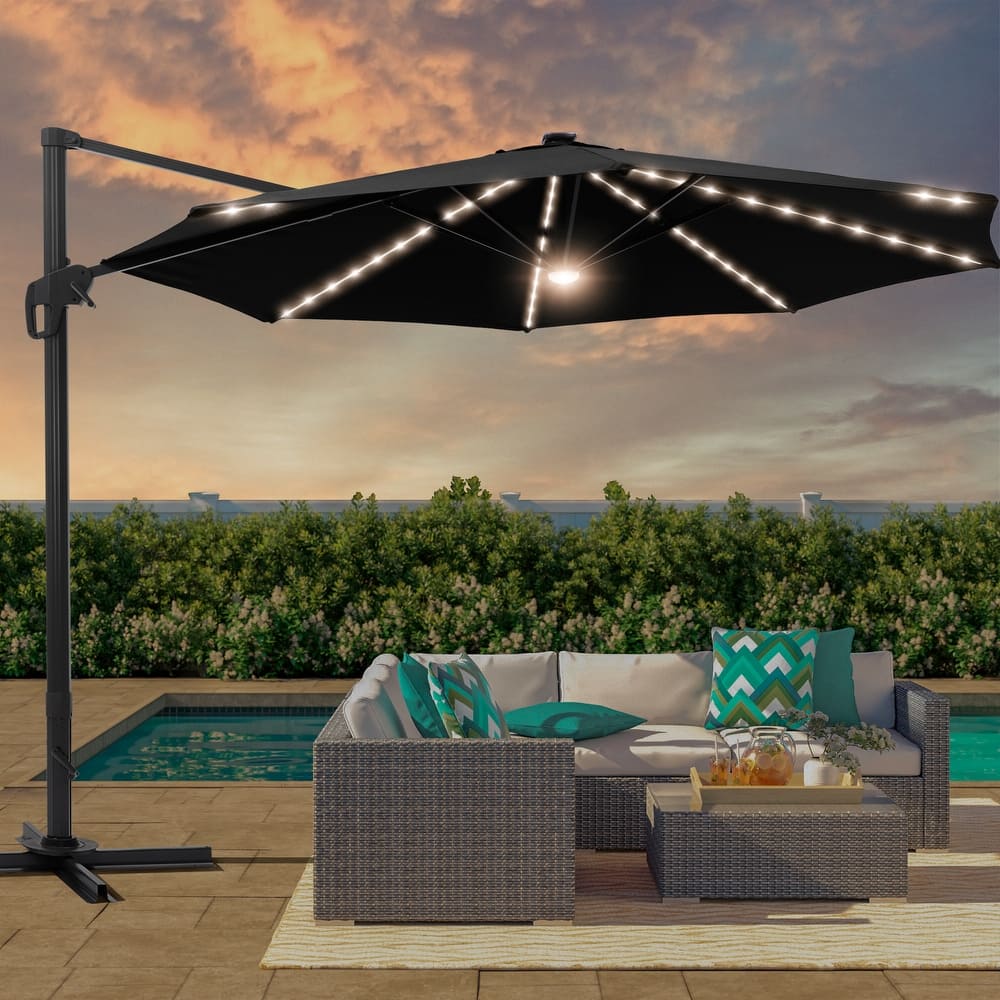 LIVOOSUN 11FT LED Patio Cantilever Umbrella w/Cross Base
