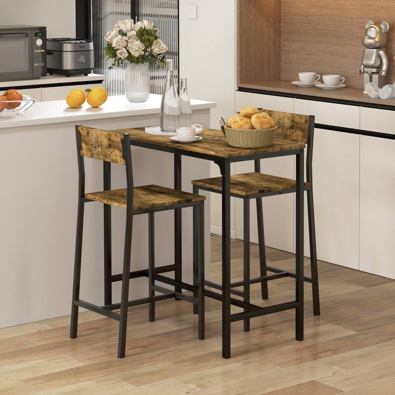 Modern 3-Piece Dining Set with Rectangular Counter Height Table & 2 Open Back Chairs