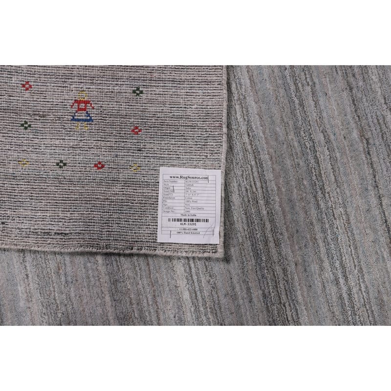 Striped Gabbeh Oriental Square Rug Hand-Knotted Wool Carpet - 8'1" x 7'11"