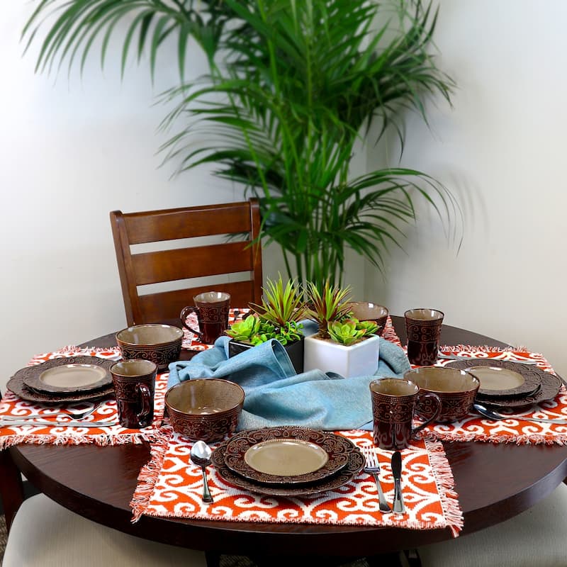Lavish Dining 16 Piece Stoneware Dinnerware Set in Sepia