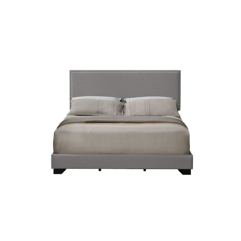 Queen Size Fabric Upholstered Platform Bed with Nailhead Trim and 660lbs Capacity