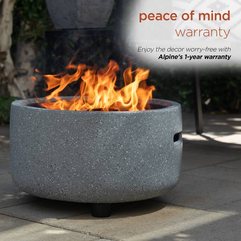 Contemporary Gray Stone Firepit with Lid and Wood Poker
