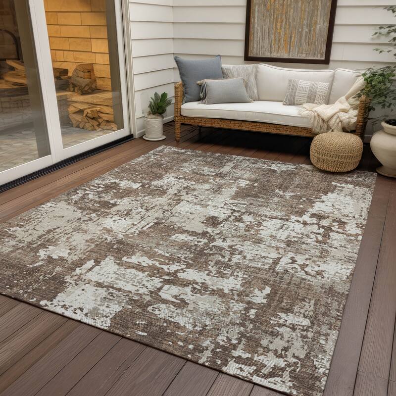 Machine Washable Indoor/ Outdoor Abstract Chantille Rug - Brown - 9' x 12'
