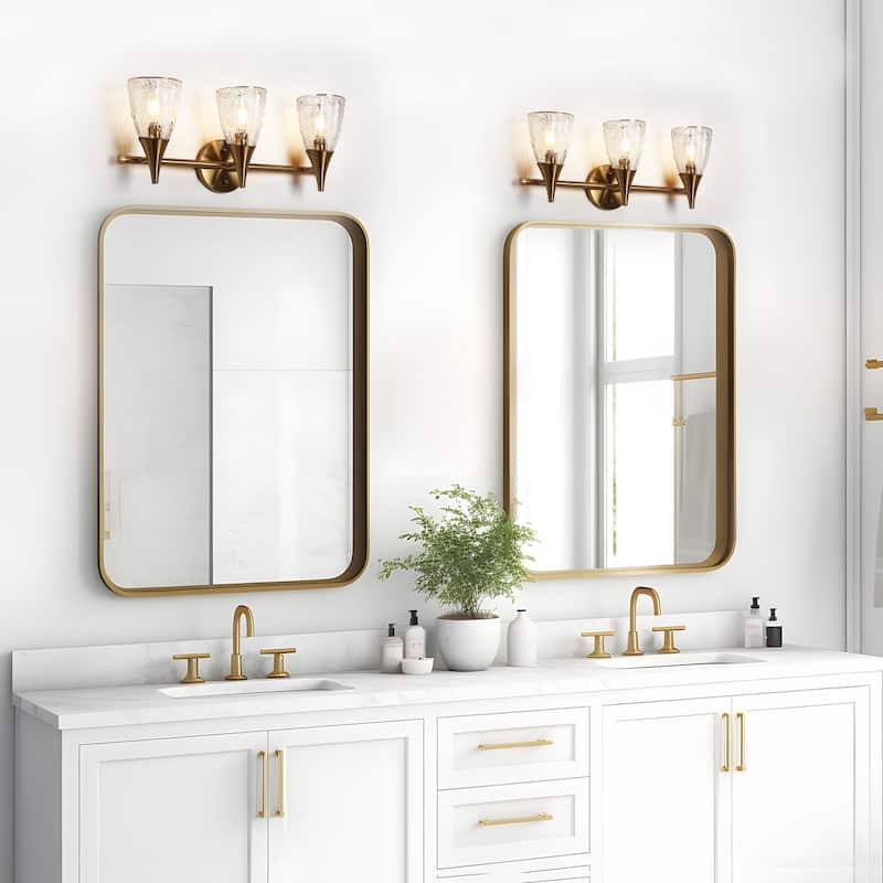 Modern Glam Gold 3-Light Bathroom Vanity Light Glass Wall Sconces - Electroplated Brass - L 21" x W 6" x H 8.7"