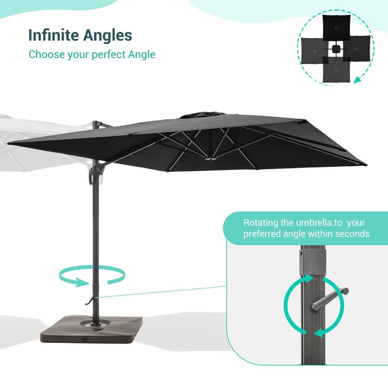 LIVOOSUN 11.5x9FT Aluminum Cantilever Patio Umbrella Solution-Dyed Fabric w/Base