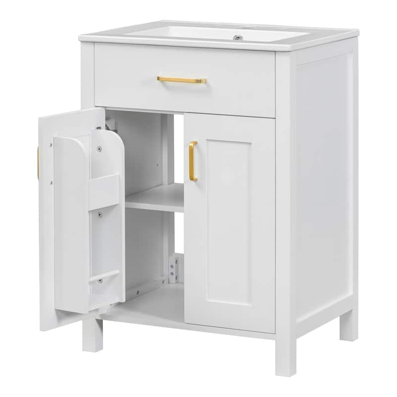 24 Inch MDF Freestanding Bathroom Vanity Set with White Integrated Ceramic Sink - 24.2'' X 18.5"
