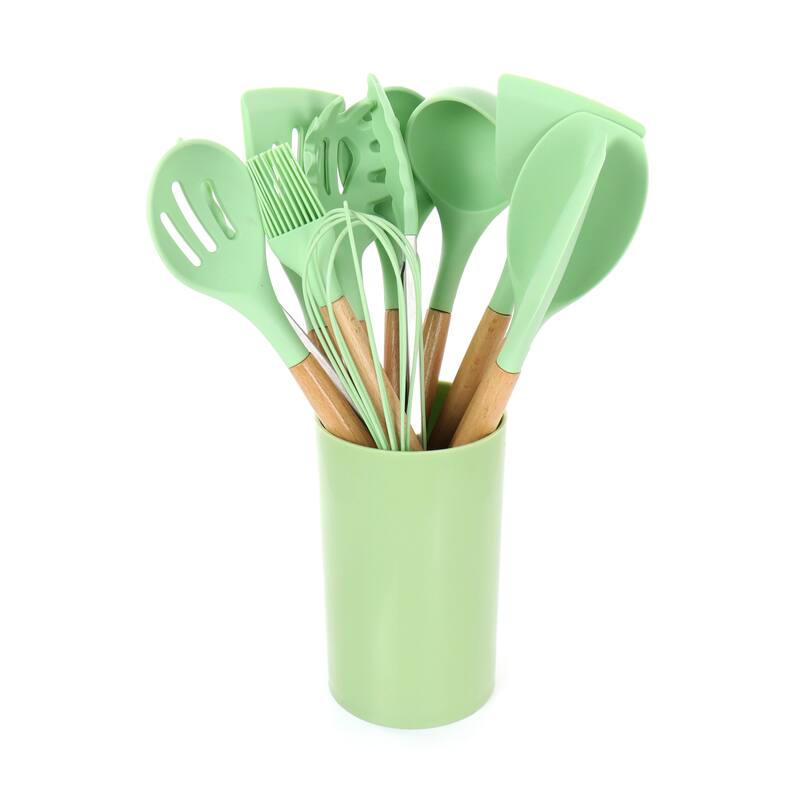 MegaChef 12 Piece Mint Green Silicone and Wood Kitchen Utensil Set