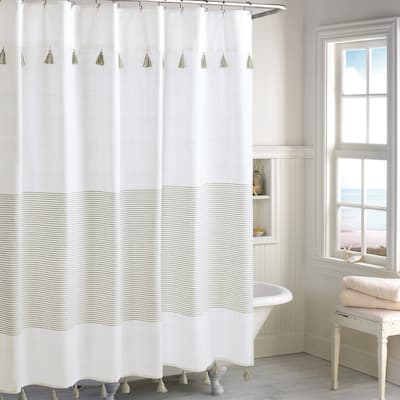 Porch & Den Onassis Modern Stripe Tassel Shower Curtain