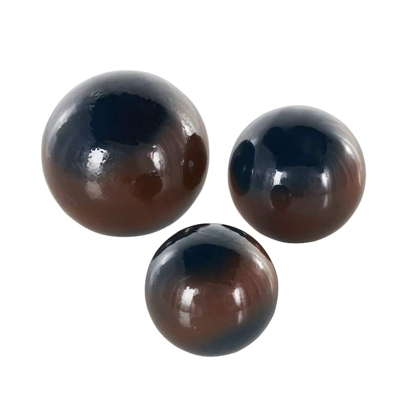 Plastic Decorative Orbs & Vase Filler with Gold Stripe or Blue Accents - Set of 3 Black, Brown, White - Roche River Decor