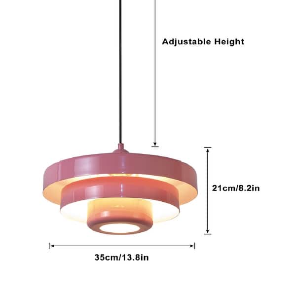 dimension image slide 2 of 3, Industrial Adjustable Chandelier 1-Light Pendant Light with 3-Layer Metal Shade, Vintage Hanging Lamp for Living Room