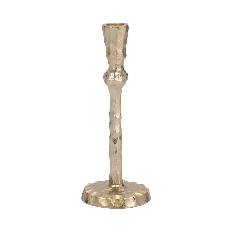 Hammered Taper Candle Holder Contemporary Glam Metal Metallic Gold Candle Holder for Home, Office or Event Table