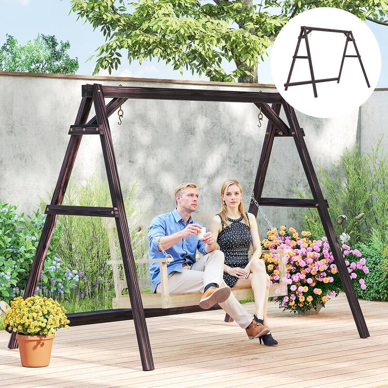 Outsunny 770lbs Porch Swing Frame, Heavy Duty A-Frame Wooden Swing Stand , Freestanding Hanging Chair Stand Only - Tan
