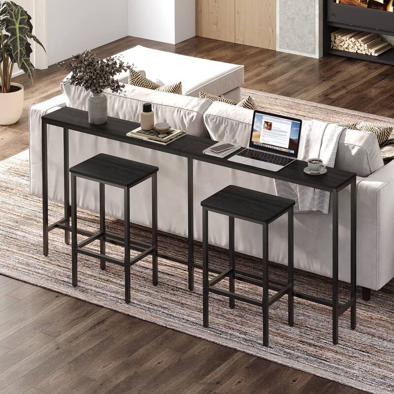 Bar Stools, Set of 2 Bar Chairs with Footrest, 2-Piece Dining Stools, 25.8-Inch Height, Rectangular Industrial Bar Stools