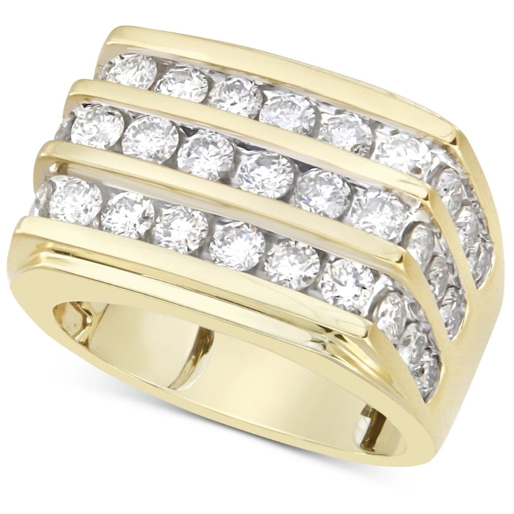 Bliss Diamond 3Ct Men's Diamond Multi-Row Ring 10k Yellow Gold