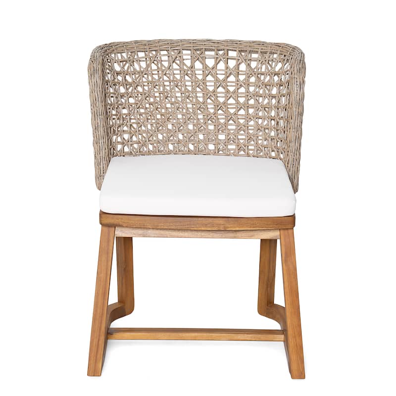 Christopher Knight Home - 7-Piece Outdoor Acacia Wood Dining Set with Woven Wicker Back Chairs & 70" Solid Wood Dining Table