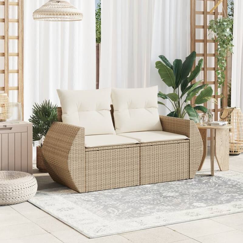 vidaXL Patio Sofa with Cushions 2-Seater Loveseat Modular Couch Poly Rattan - 24.4 x 55.9 x 27.2 in